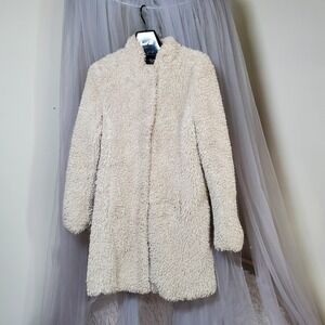 Kenneth Cole Shaggy Soft Faux Fur Snap Snuggly Teddy  Jacket S Boho Peasant